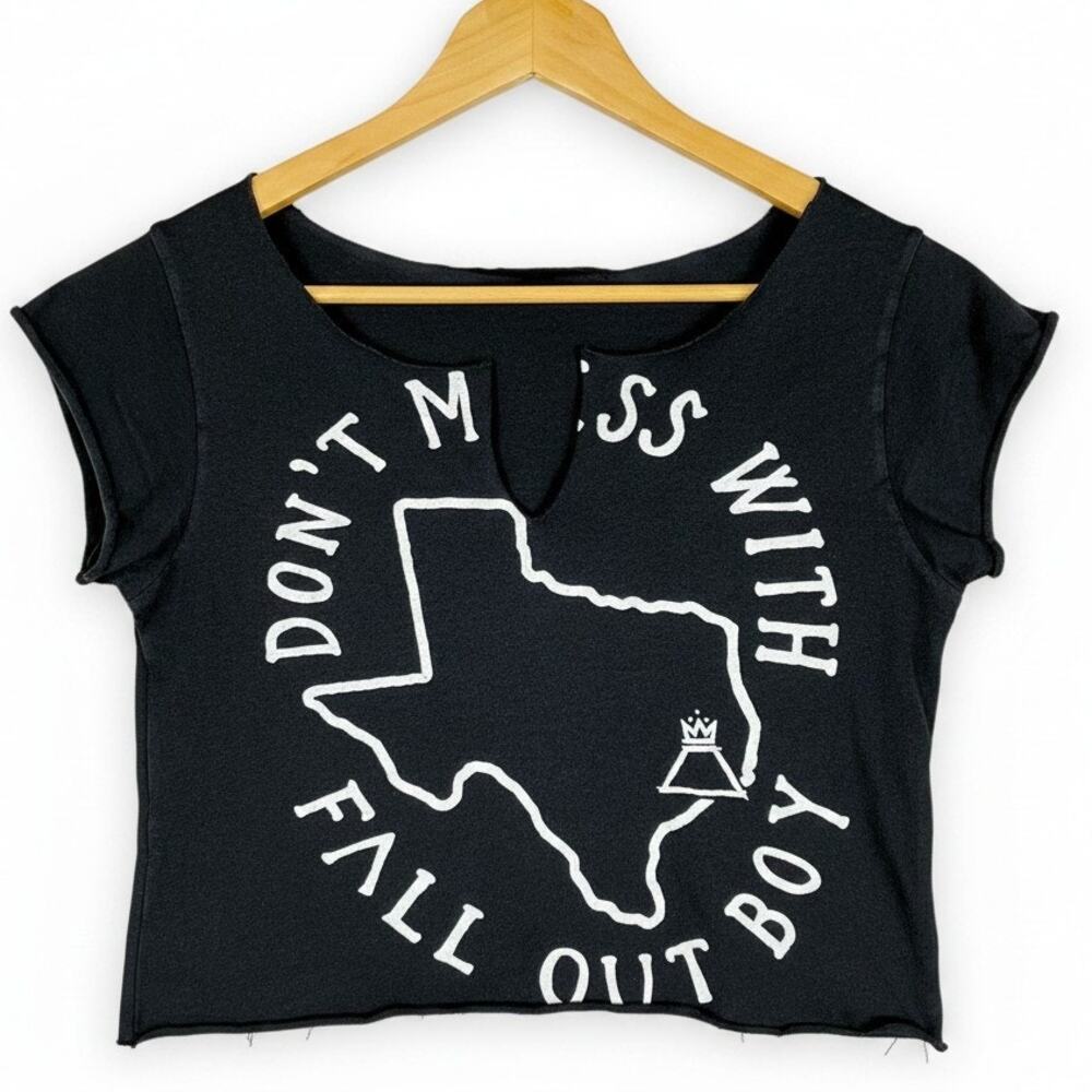 Don't Mess with Fall Out Boy Women's Small Cropped Gray T-Shirt Festival Music